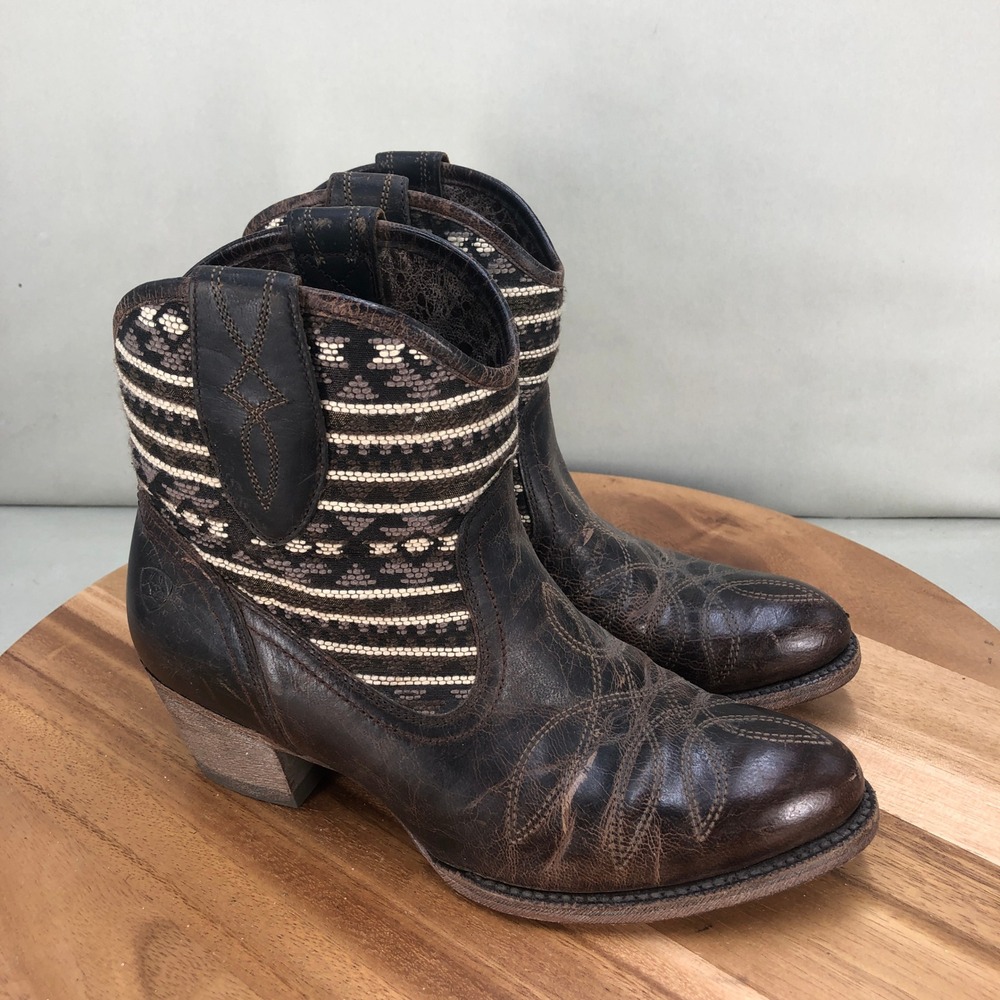 Ariat Meadow Womens Brown Leather Serape Ankle Cowboy Boots Size 7.5 B Booties